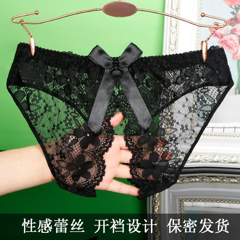 内裤女性感蕾丝胖mm大码镂空开档透明低腰低腰货源