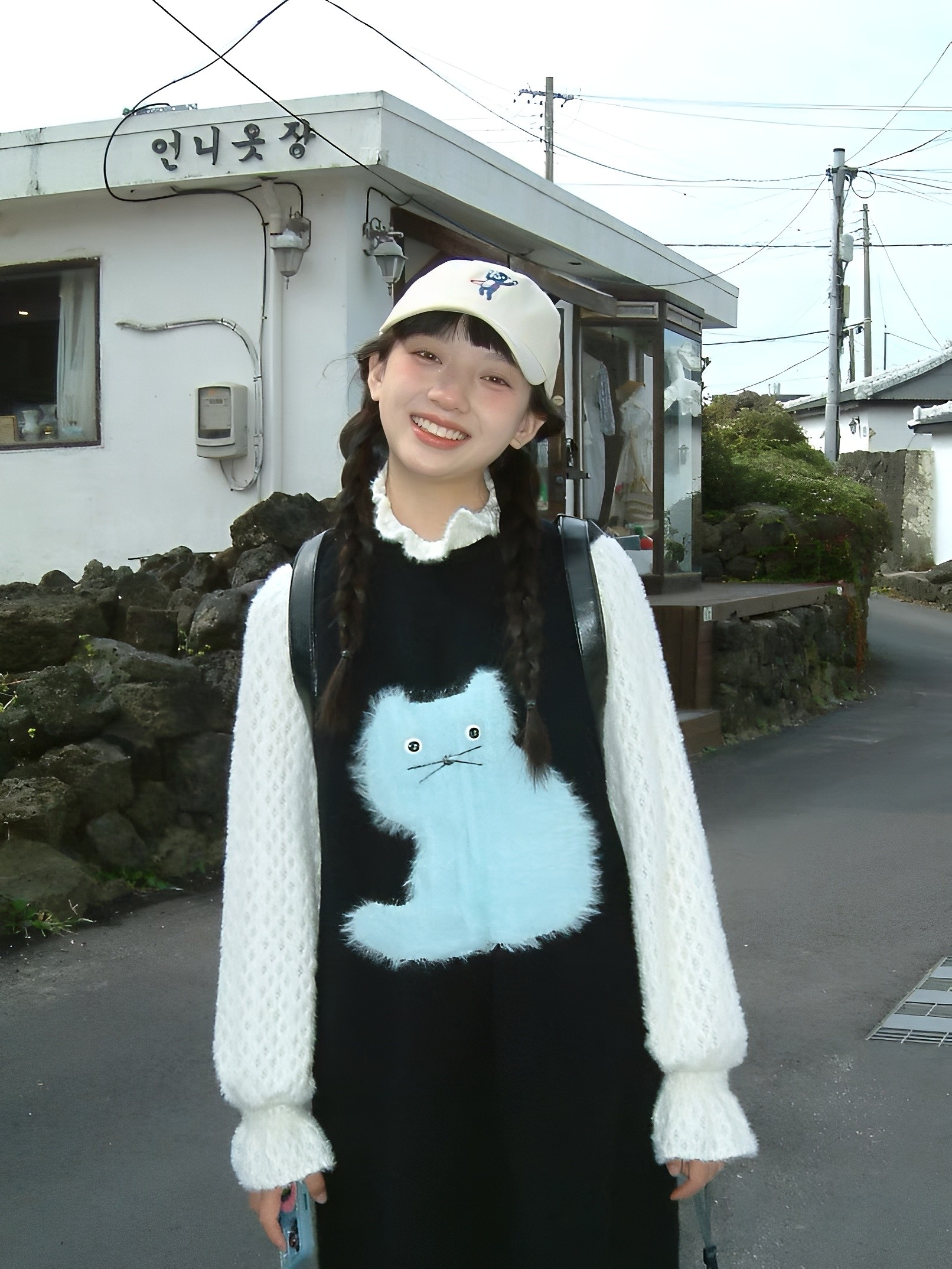 日系卡通猫咪设计感针织连衣裙2024秋冬新款甜美小清新无袖背心裙