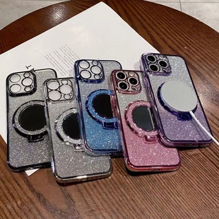 S30Promini 适用VIVO Y50 X200S闪粉镜子支架壳X200Ultra化妆镜Y300T防摔X100S磁吸S20电镀S19手机壳 Y500