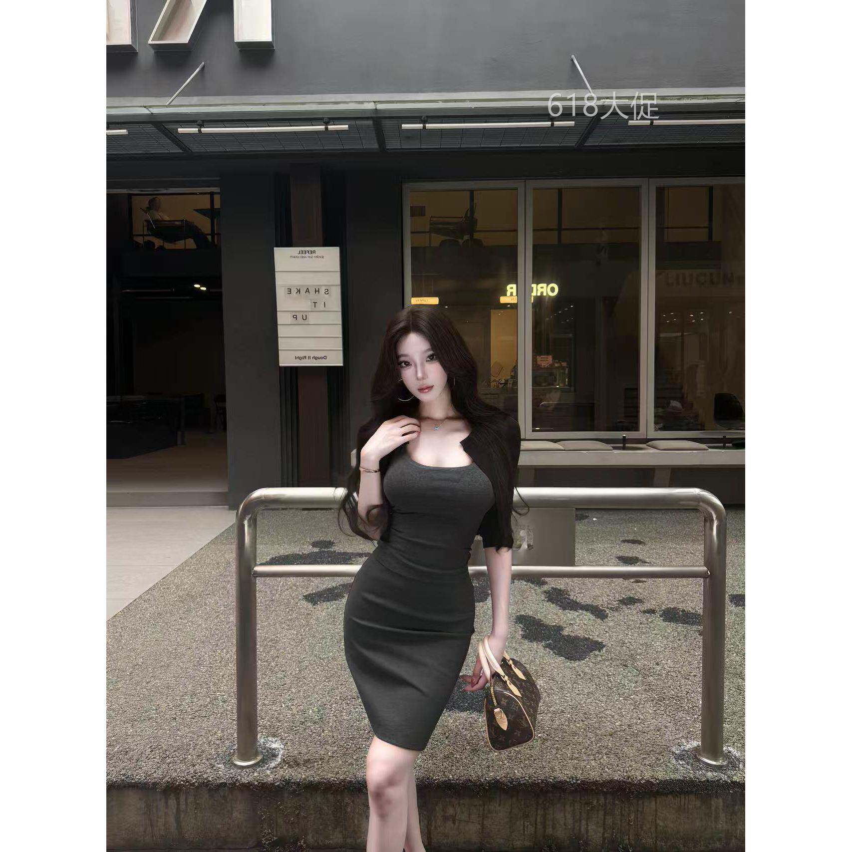 AWMUMU 灰色高腰半身裙女御姐高智风修身弹力西装包臀短裙a字裙子