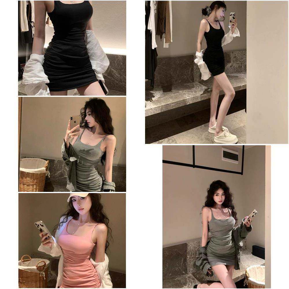 2026新款绝美黑色大码吊带裙女夏外穿性感带胸垫遮肚子显瘦短裙子