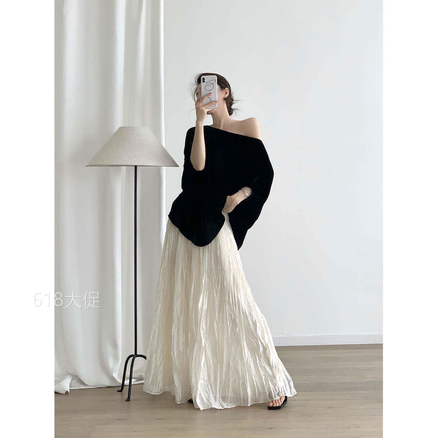 WTT万太太女神范白色绝美纱半身短裙女夏季气质蓬蓬仙女百褶长裙