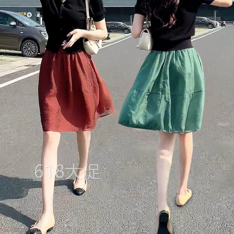 欧根纱半身裙女2026夏季高腰短裙小个子显瘦蓬蓬裙松紧腰a字纱裙