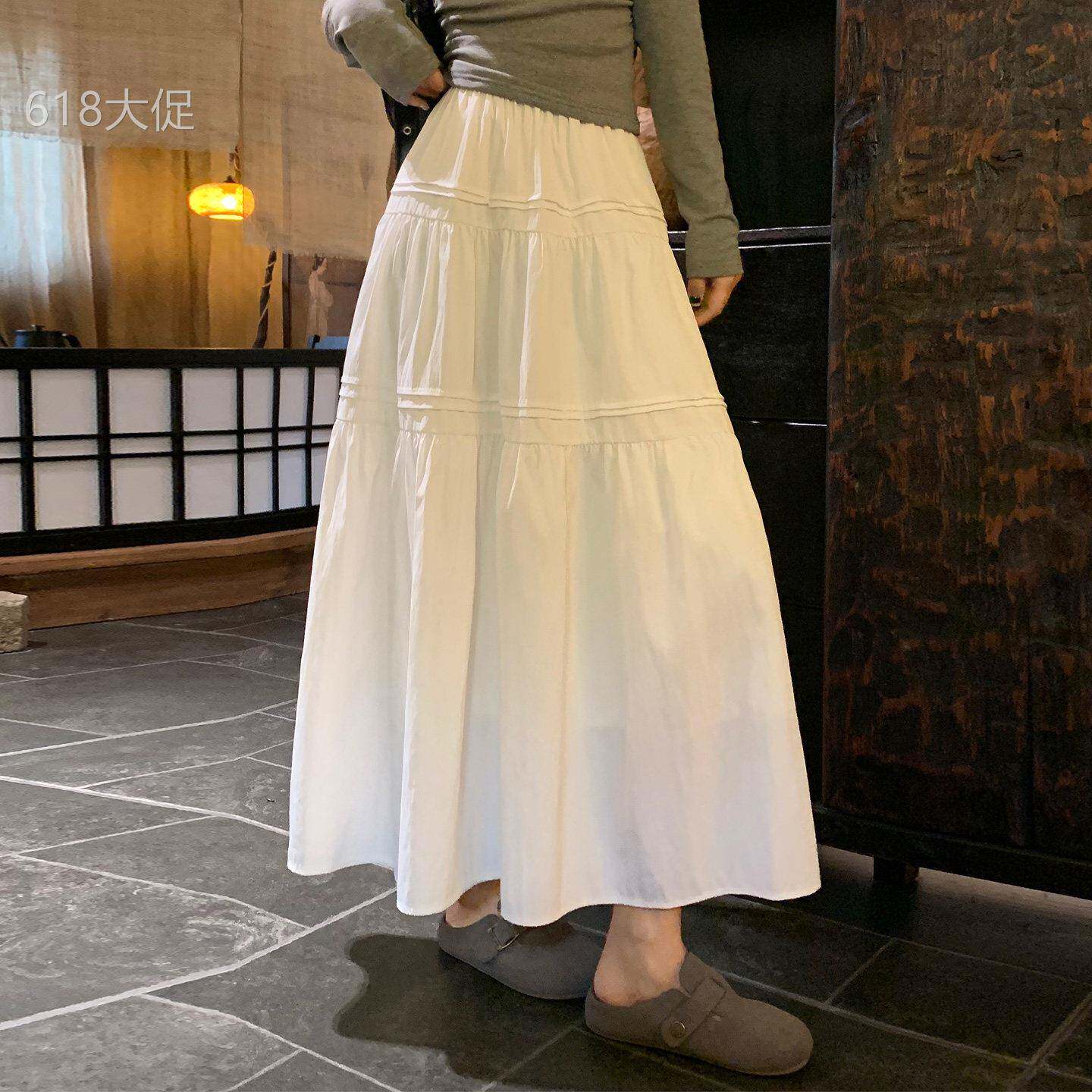 白色高腰半身裙女2026春季新款a字蓬蓬蛋糕裙百搭中长款裙子显瘦