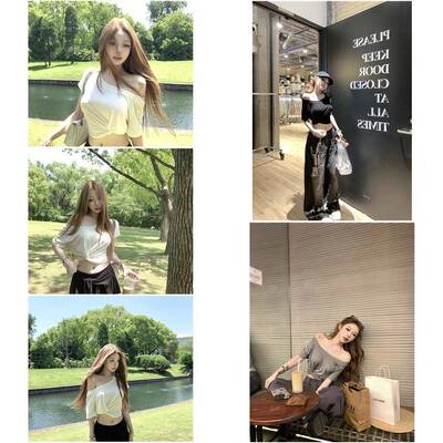 Suuuicee 美肩天赋 扭结设计斜肩修身露肩短袖T恤纯欲辣妹短上衣