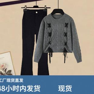 2026超火冬装一整套装女别致系带针织毛衣休闲裤子高端精致两件套