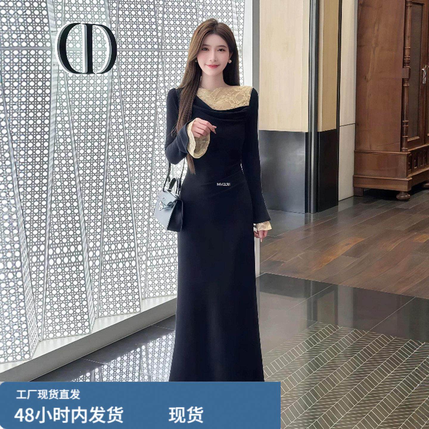 高级感蕾丝拼接长袖连衣裙女2025新款秋冬季加绒内搭打底气质长裙,运动/瑜伽/健身/球迷用品,瑜伽短裙,淘宝优惠券,粉丝福利购,淘宝优惠卷