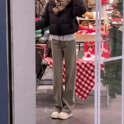 今年流行款的毛呢裤子女2025冬季新款加绒加厚卡其色小个子阔腿裤