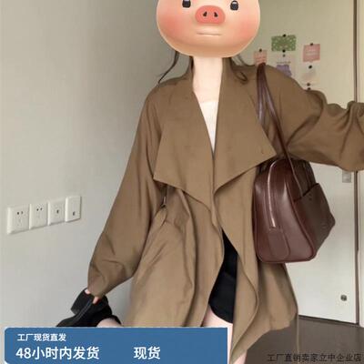 韩系咖色风衣外套女早秋2025新款高级感小个子中长款气质收腰大衣