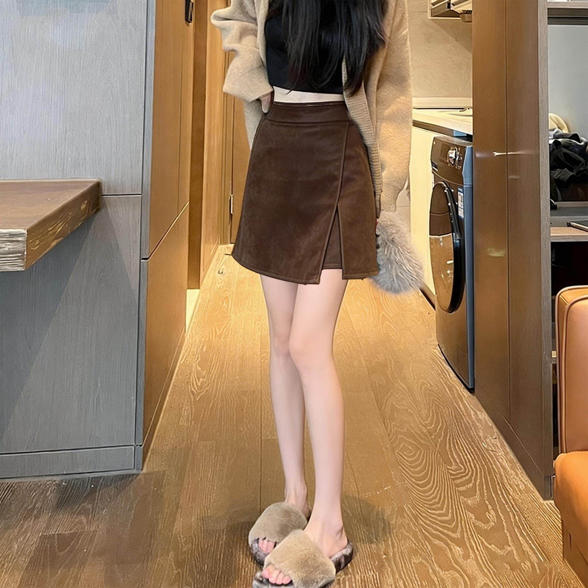 大码美拉德棕色毛呢半身短裙女冬季巨好看的裙裤胖mm高腰a字半裙,运动/瑜伽/健身/球迷用品,瑜伽短裙,淘宝优惠券,粉丝福利购,淘宝优惠卷