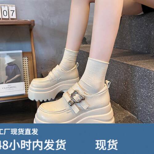 2025秋季新款9cm内增高女鞋厚底高跟小皮鞋女百搭显瘦乐福鞋单鞋