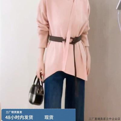 粉色气质设计感飘带长袖小衫2025秋季新款修身宽松高级感上衣女款