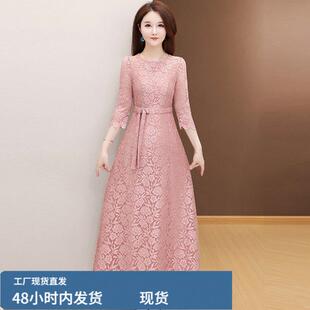 蕾咝连衣裙女2026新款早春装改良七分袖修身显瘦名媛旗袍长裙