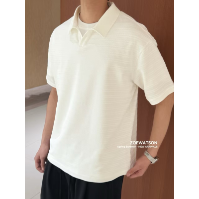 Z.W-2026年夏季新款男生肌理条纹海鸥领提花POLO衫男短袖Z8071
