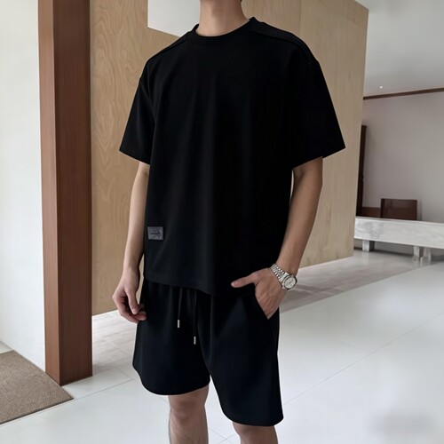 Fable男装2026年新款简约跑量套装短袖T恤+休闲短裤套装(两件套)