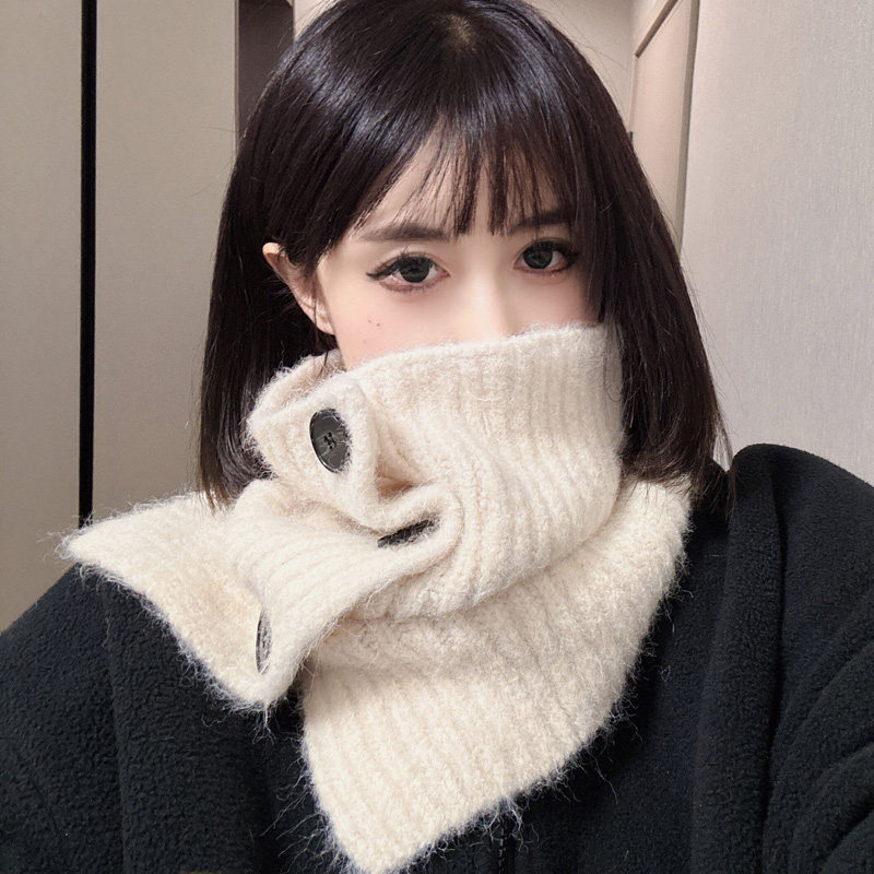 冬季保暖单圈扣子围脖女韩版东大门百搭毛线针织领子脖套护颈围巾