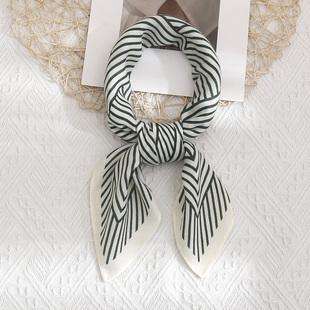 70厘米棉麻手感小方巾春秋女士护颈围巾透气保暖白色百搭条纹领巾