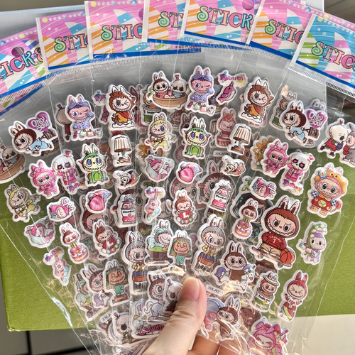 贴纸拉布布粘贴可爱贴贴装扮贴纸labubu奖励小玩具3d立体镭射纸