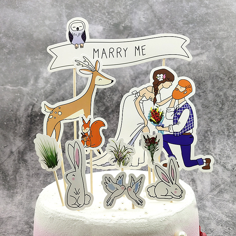 情人节Marry Me嫁给我吧蛋糕装饰插牌 和我结婚派对婚礼蛋糕插件