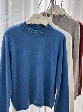 极简风圆领羊绒衫女长袖套头宽松通勤毛衣多色