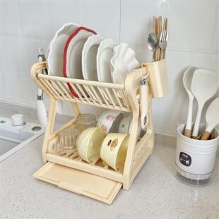 厨房置物架用具晾洗沥水碗架多功能碗柜碟筷盘刀收纳盒双层餐具架
