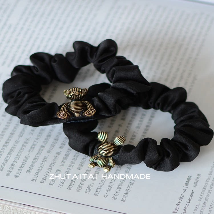 自制可爱童趣大肠发圈兔子小熊缎面布艺小肥肠发圈头绳皮筋发绳