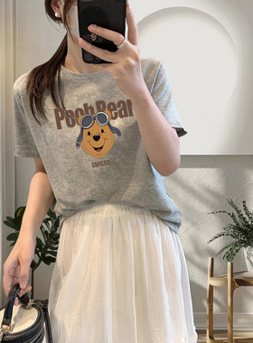 小众设计感正肩纯棉短袖t恤女时尚百搭洋气灰色上衣打底衫夏季潮