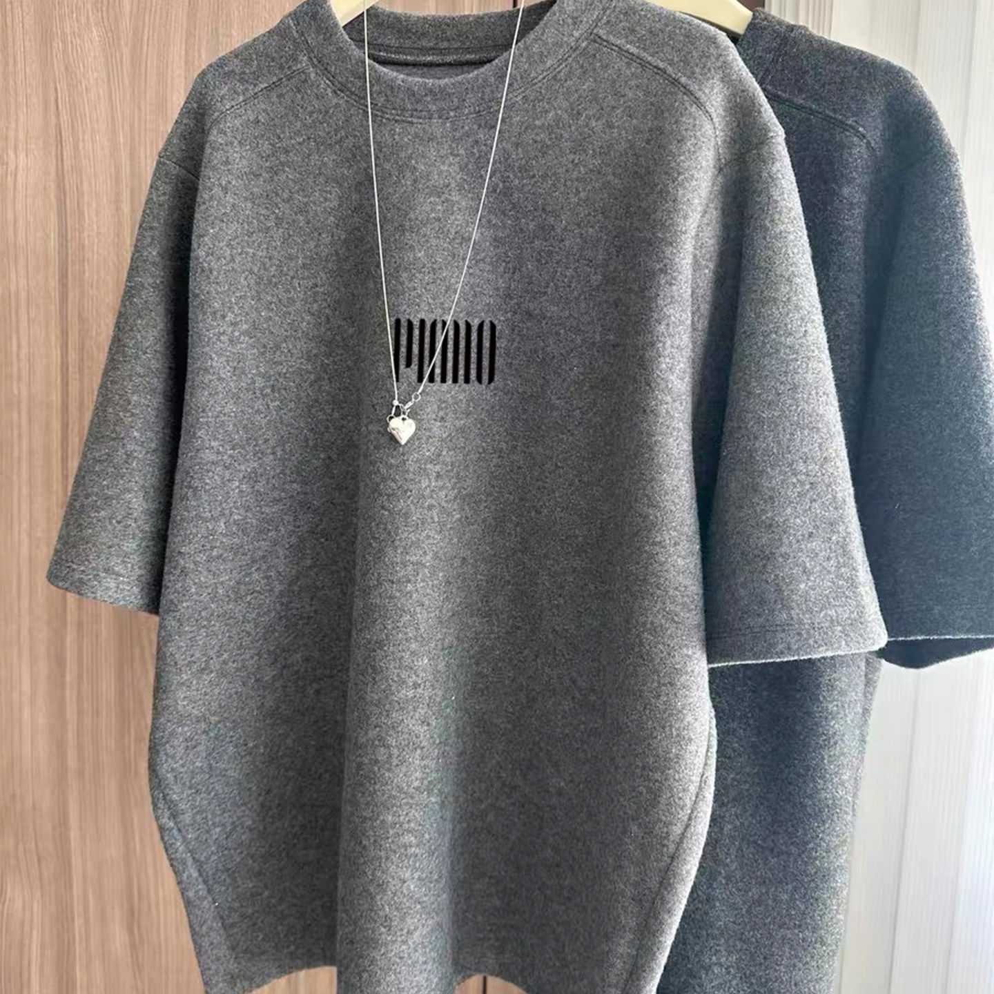 遮屁股中长款纯棉磨毛短袖t恤女加厚款灰色上衣打底衫春夏秋冬季