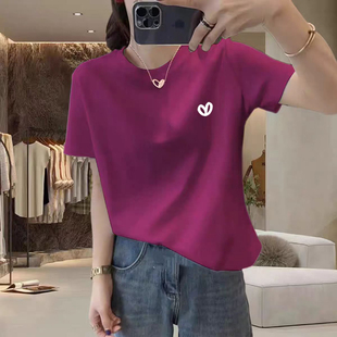 美式正肩磨毛短袖t恤女2025夏季新款欧货洋气通勤印花上衣打底衫