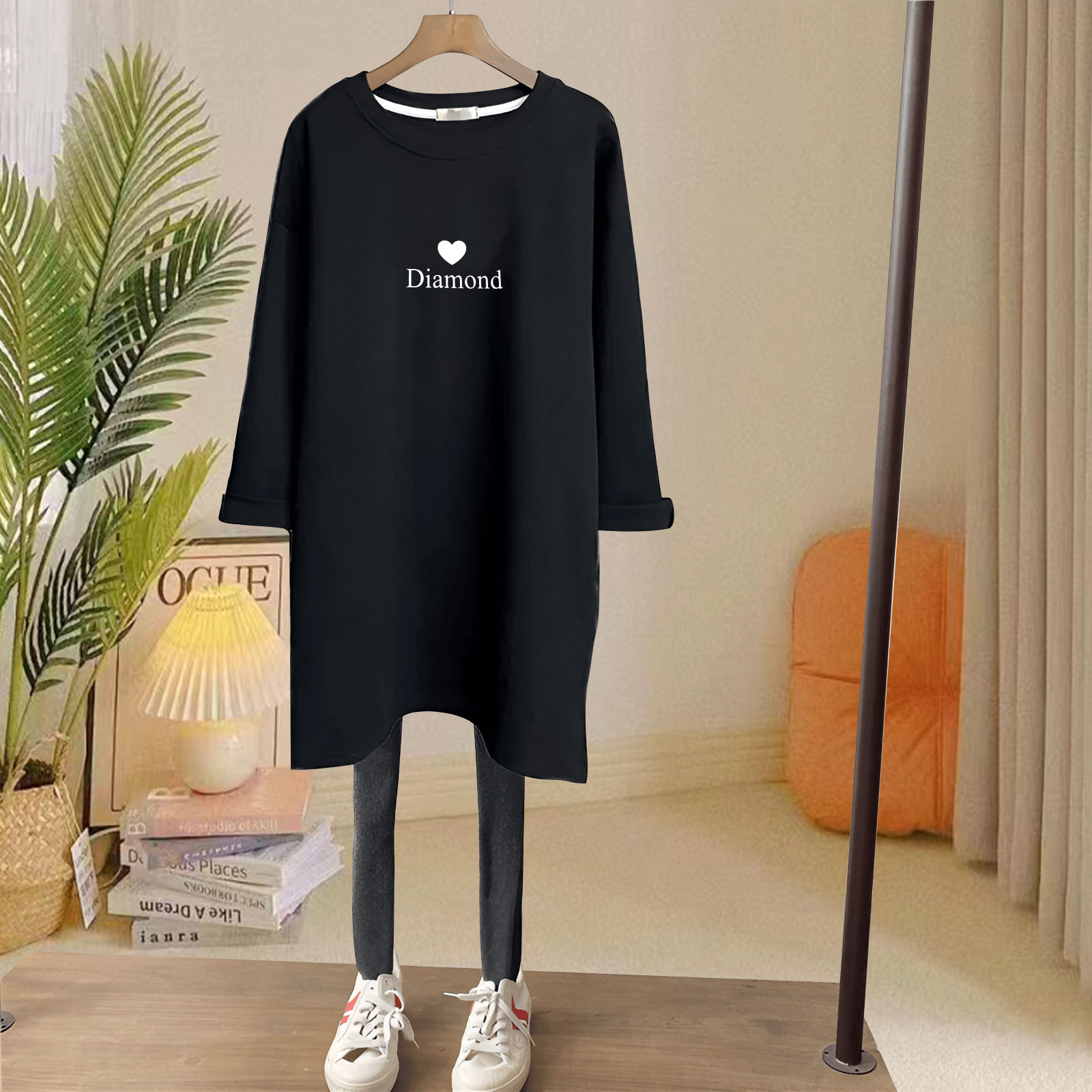 磨毛长袖t恤中长款休闲时尚厚款