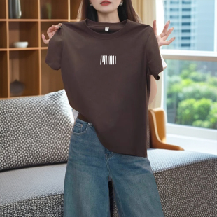 百搭洋气咖啡色上衣显瘦打底2025 新款 夏季 正肩纯棉短袖 t恤女时尚