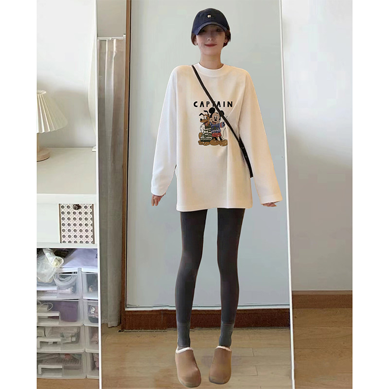 2026新款加厚款德绒磨毛长袖t恤女中长款百搭显瘦保暖上衣打底衫