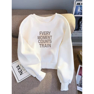 2026新款纯棉圆领卫衣女长袖春秋薄款韩版宽松无帽套头上衣不带帽