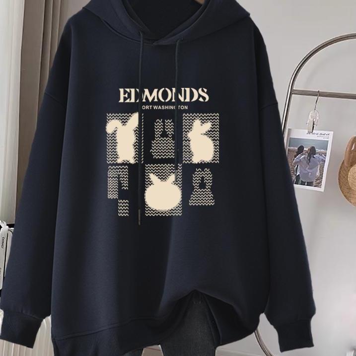 加绒加厚冬季连帽套头卫衣女时尚