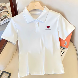 ins 正肩Polo衫 短袖 T恤女常规钮扣翻领内搭修身 纯棉潮流上衣春夏季