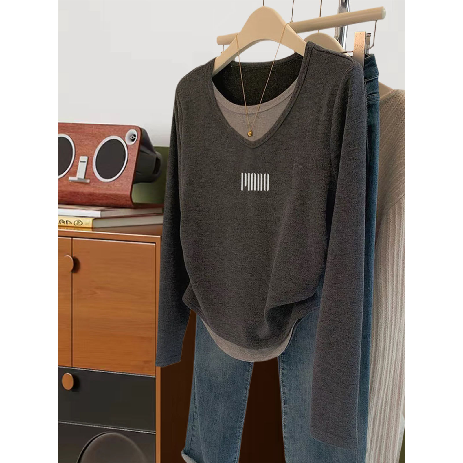 假两件长袖T恤女2025新款收腰显瘦减龄休闲时尚打底衫上衣秋冬季,女装/女士精品,T恤,淘宝优惠券,粉丝福利购,淘宝优惠卷