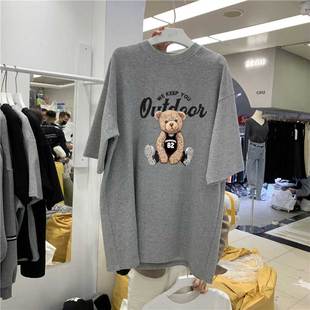 2025新款纯棉磨毛短袖t恤女韩版宽松大码加厚上衣百搭春夏秋冬季