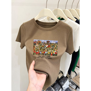 秋冬新款女装正肩磨毛纯棉短袖t恤时尚百搭减龄加厚款上衣打底衫