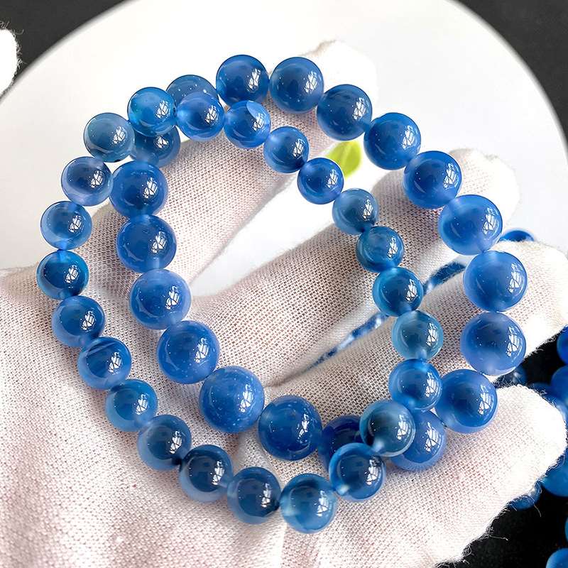 精品天然糖心玛瑙手链蓝色水晶手串10mm闺蜜礼物小众精致显白手饰