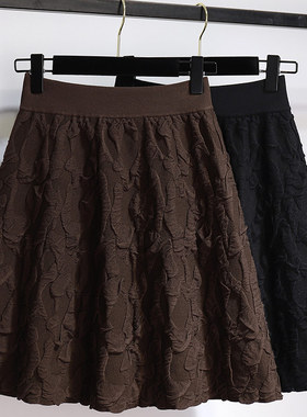 冬季针织短裙女黑色半身裙秋冬款a字高腰半裙新款蓬蓬裙短款裙子