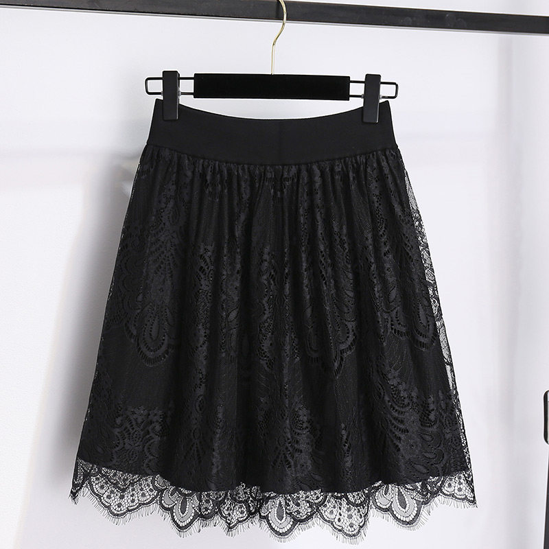 双面穿蕾丝针织半身裙女秋冬高腰显瘦遮胯减龄时尚裙子a字短裙