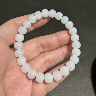 新疆和田玉籽料老型珠手串手链白度一级珠型周正颗颗圆润饱满卡8