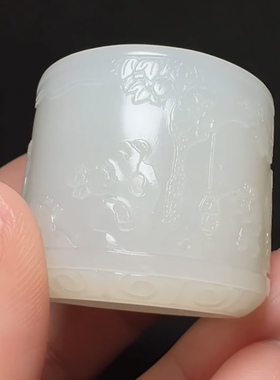 其乐融融扳指23mm新疆和田玉白玉籽料精工大尺寸暖白玉种名家工