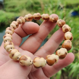 紫金鼠福禄葫芦手串幻彩三眼菩提野生籽核雕刻原生态皮色