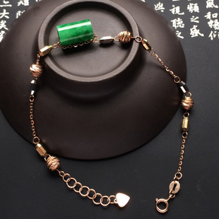 正品缅甸翡翠18k金镶嵌天然A货翡翠辣绿路路通转运珠手链手镯首饰