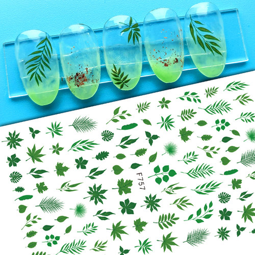 包邮防水可撕3D绿色植物美甲贴纸