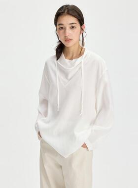 FN爱与南希2025春季韩版纯色时尚松弛感荡领天丝长袖上衣女11573