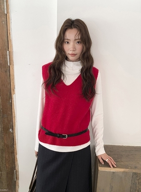 广州十三行2025冬韩系V领叠搭氛围感保暖兔毛无袖毛衣马甲03635