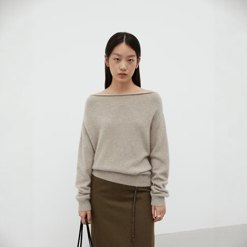 一字肩超细羊毛软糯保暖长袖毛衣