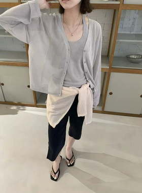 FN爱与南希2026夏季韩系设计感薄款V领开衫上衣加背心两件套04498